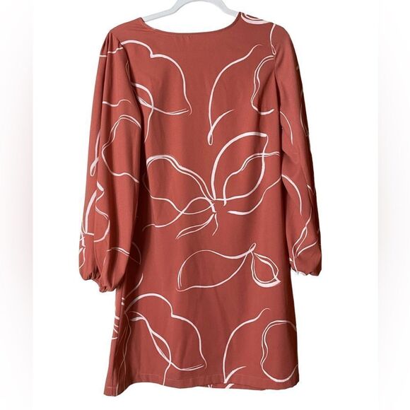 a new day Wm’s Sz Sm Red Print Dusty Rose Abstract Floral Print Shift Dress - Picture 1 of 4